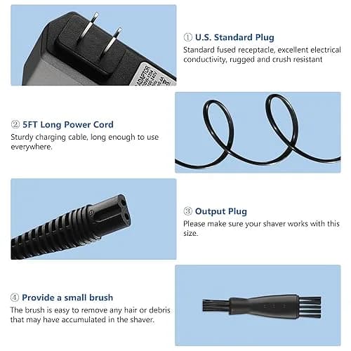 FNKTQL 12V Shaver Charger for Braun Series 9, 8, 7, 6, 5, 3, 1, XT5 & Silk Epil 5/7/9/9 Flex (1.5m Cable) | Smart Charging Power Cord thumbnail 7