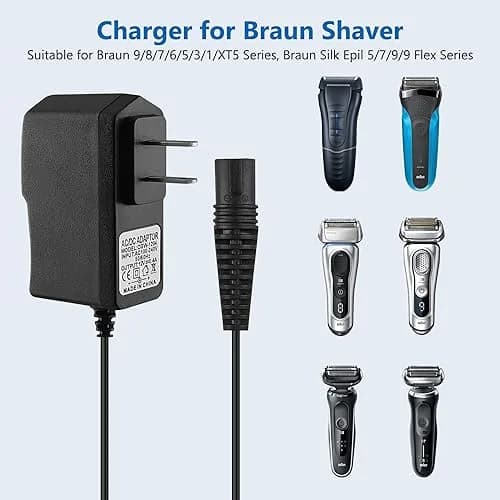 FNKTQL 12V Shaver Charger for Braun Series 9, 8, 7, 6, 5, 3, 1, XT5 & Silk Epil 5/7/9/9 Flex (1.5m Cable) | Smart Charging Power Cord thumbnail 3