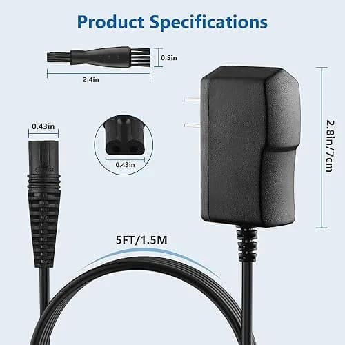 FNKTQL 12V Shaver Charger for Braun Series 9, 8, 7, 6, 5, 3, 1, XT5 & Silk Epil 5/7/9/9 Flex (1.5m Cable) | Smart Charging Power Cord thumbnail 4