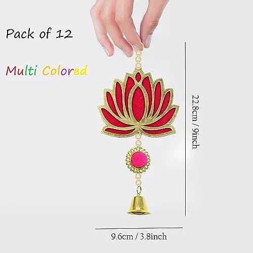 Divyakosh Wood Lotus Wall Hangings 12 Pcs | Religious Temple & Festive Decor, Multicolor, 8.5 Inch thumbnail 4