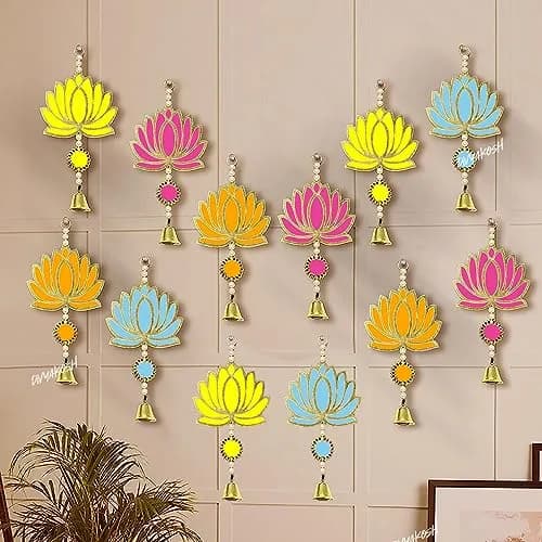 Divyakosh Wood Lotus Wall Hangings 12 Pcs | Religious Temple & Festive Decor, Multicolor, 8.5 Inch thumbnail 2