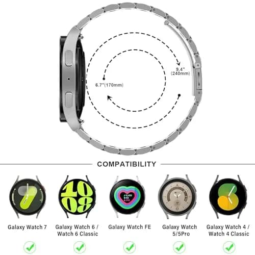 Anlinser No Gap Bands Compatible with Samsung Galaxy Watch 7/6/5/4/FE Band 20mm Silver | Seamless Metal Strap for All Case Sizes thumbnail 5