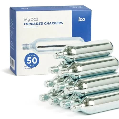 ICO Threaded CO2 Cartridges 16g | High-Pressure, Food Grade, 50 Pack for Cyclists & Brewers thumbnail 1