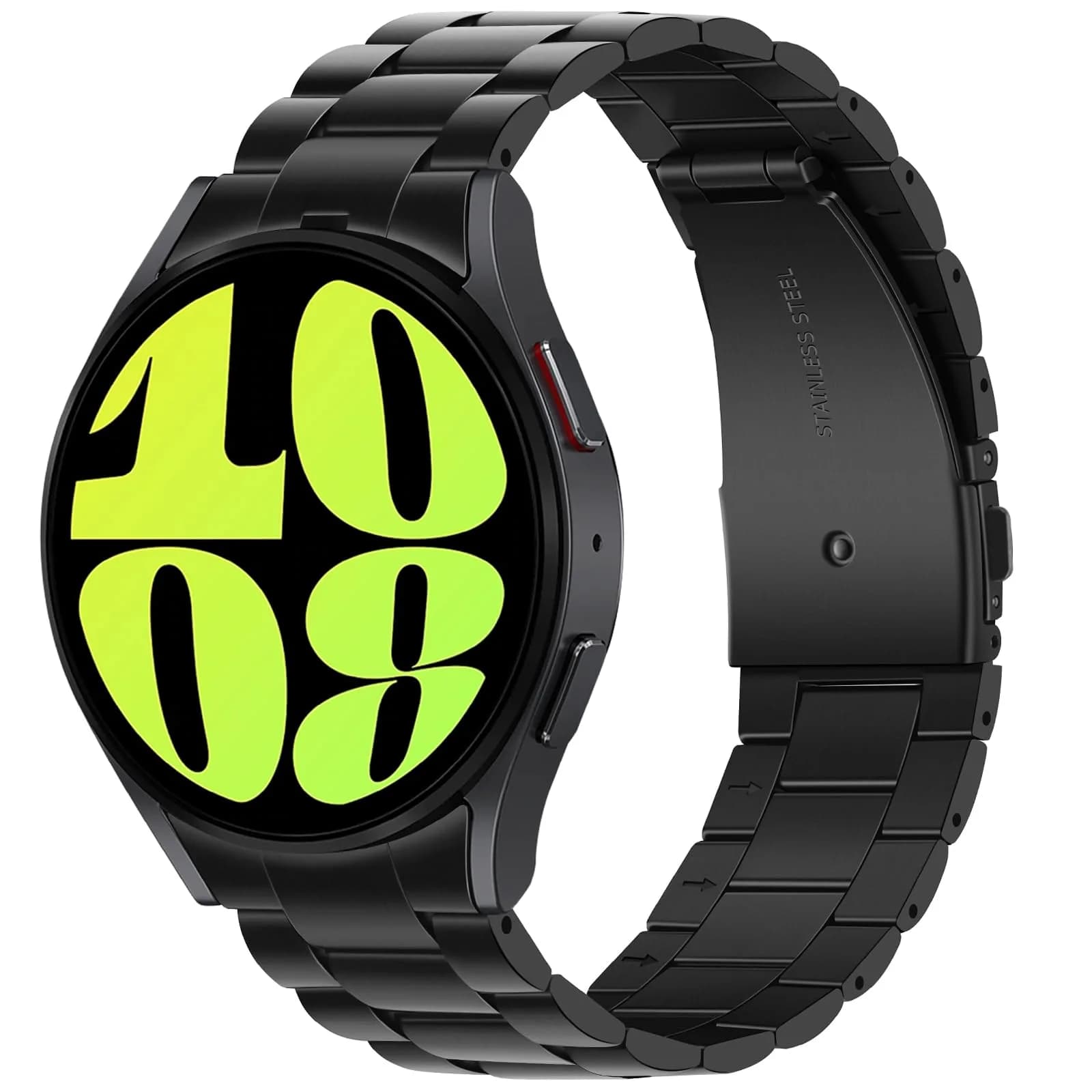 Anlinser No Gap Metal Watch Band for Samsung Galaxy Watch 7/6/5/4/FE 20mm Black | Adjustable Stainless Steel Strap - main product image