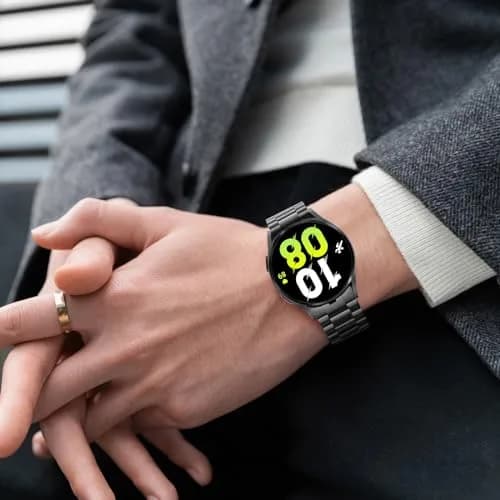 Anlinser No Gap Metal Watch Band for Samsung Galaxy Watch 7/6/5/4/FE 20mm Black | Adjustable Stainless Steel Strap thumbnail 6