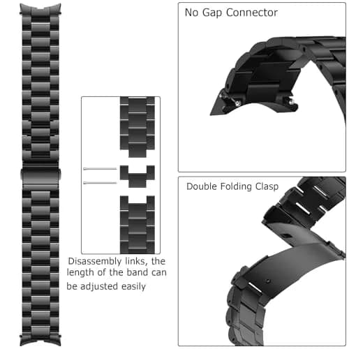 Anlinser No Gap Metal Watch Band for Samsung Galaxy Watch 7/6/5/4/FE 20mm Black | Adjustable Stainless Steel Strap thumbnail 3