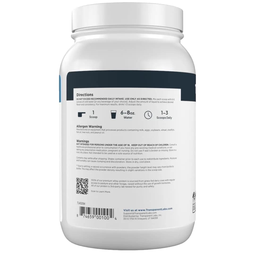 Transparent Labs Grass-Fed Whey Protein Isolate Dark Chocolate 1.13 kg (2.5 lb) | 28g Protein Per Serving - view 9