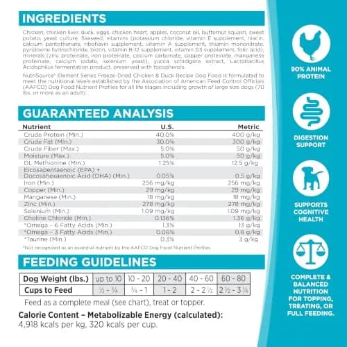 NutriSource Element Series Chicken & Duck Freeze Dried Raw Bites | Supports All Life Stages & Gut Health thumbnail 6