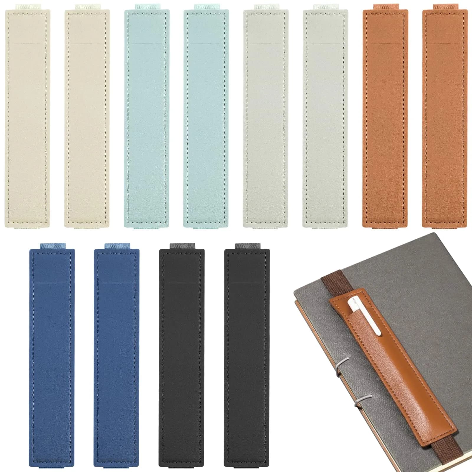 Aswewamt 12 Pcs Elastic Notebook Band Holders PU Leather Adjustable Pen Sleeve Pouch | Multifunctional Notebook Straps for Office & School - main product image