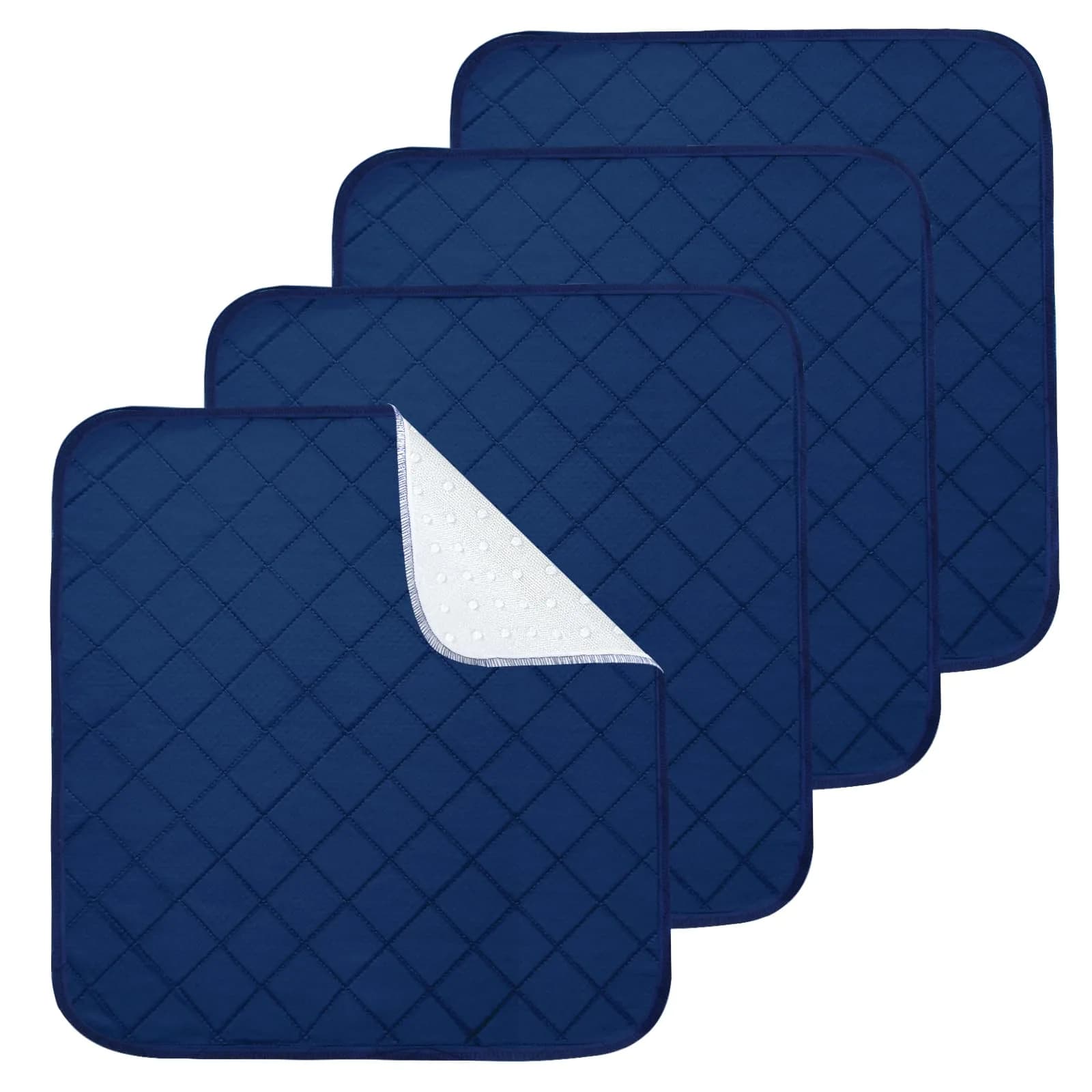 Magik & Kover Waterproof Chair Pads for Incontinence, 4 Pack Reusable Seat Protector 45cm x 40cm | Absorbent & Waterproof for Adults, Kids, Pets — Navy / 22" x 21"