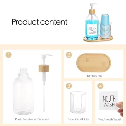 Tbestmax Clear 17oz Refillable Mouthwash Dispenser with Cup Holder & Tray | Bathroom Organizer thumbnail 2