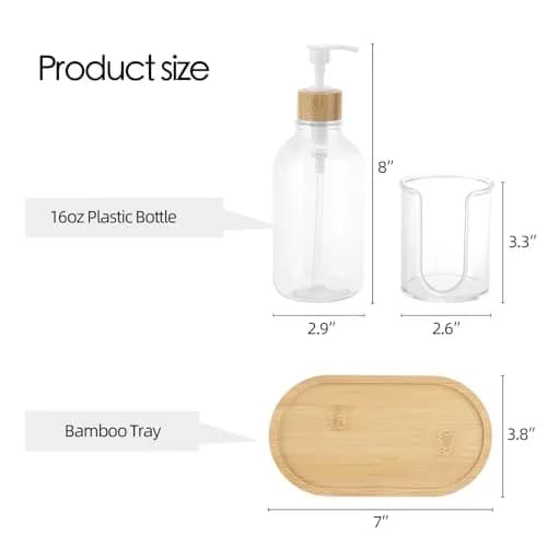 Tbestmax Clear 17oz Refillable Mouthwash Dispenser with Cup Holder & Tray | Bathroom Organizer thumbnail 3