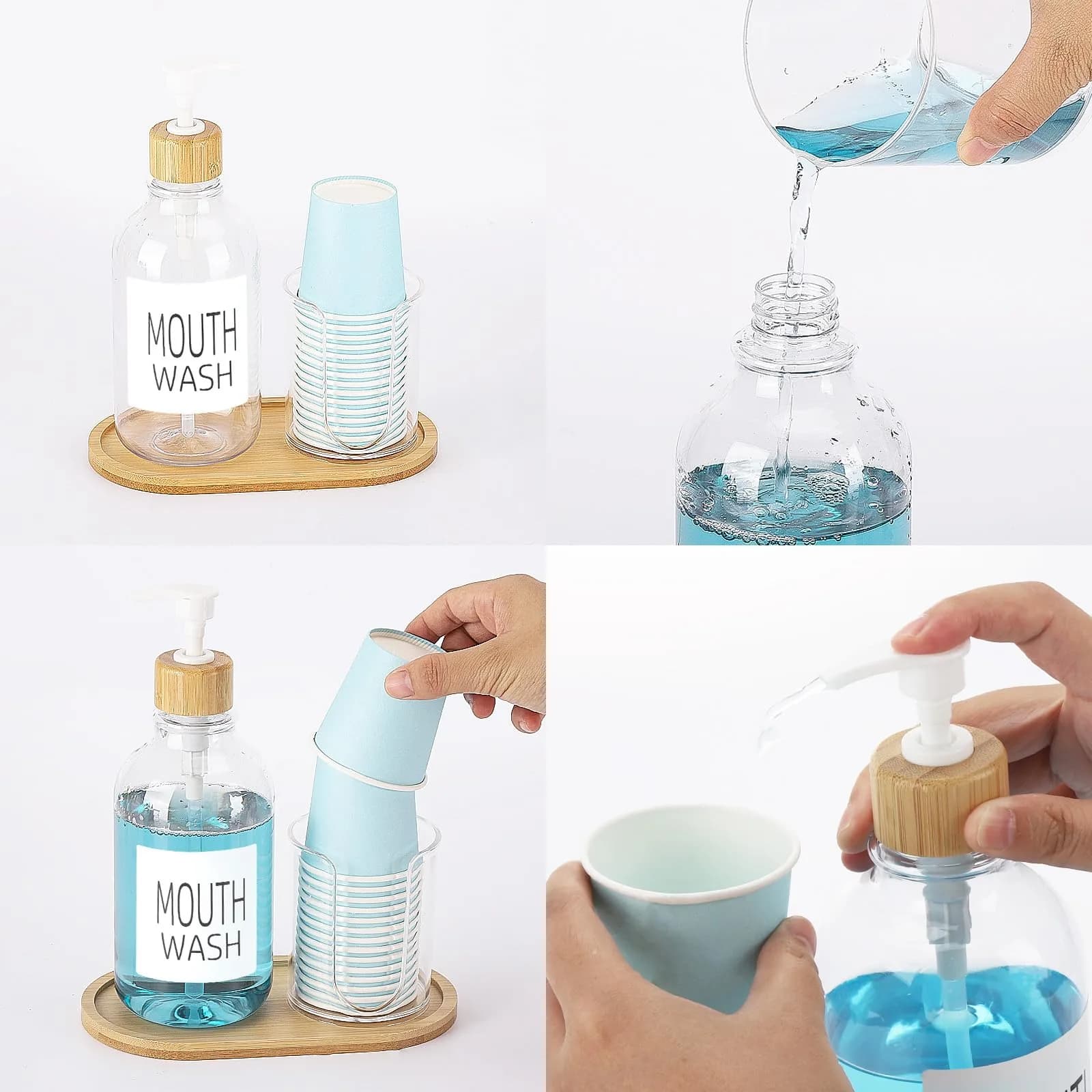 Tbestmax Clear 17oz Refillable Mouthwash Dispenser with Cup Holder & Tray | Bathroom Organizer - view 4