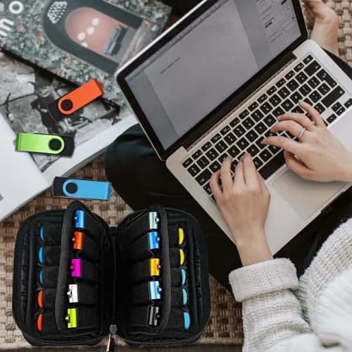 JBOS Flash Drive Case 20 Slots | Black Neoprene Organizer Bag for Memory Sticks, Jump Drives, Thumb Drives, USB Cases thumbnail 4