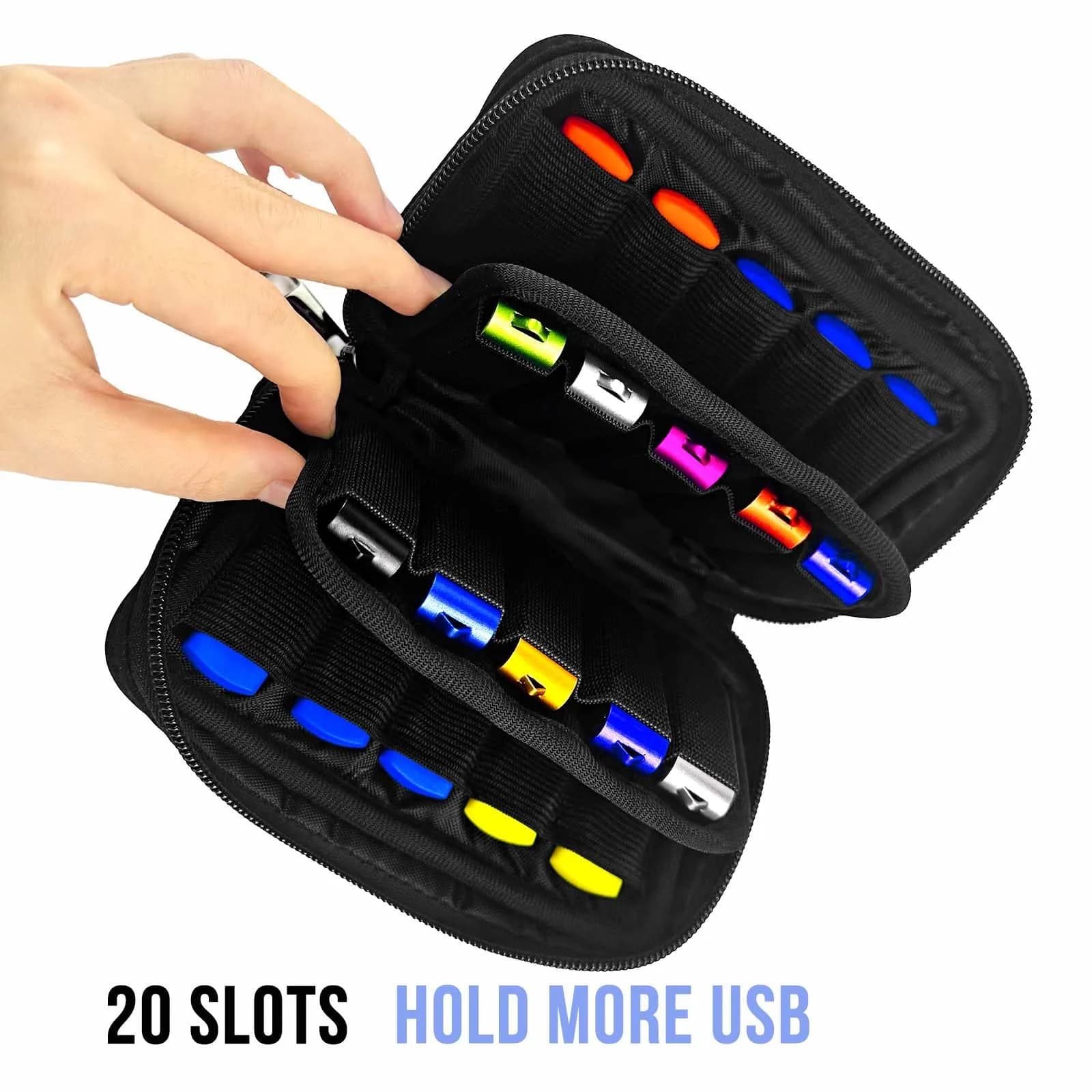 JBOS Flash Drive Case 20 Slots | Black Neoprene Organizer Bag for Memory Sticks, Jump Drives, Thumb Drives, USB Cases - view 2