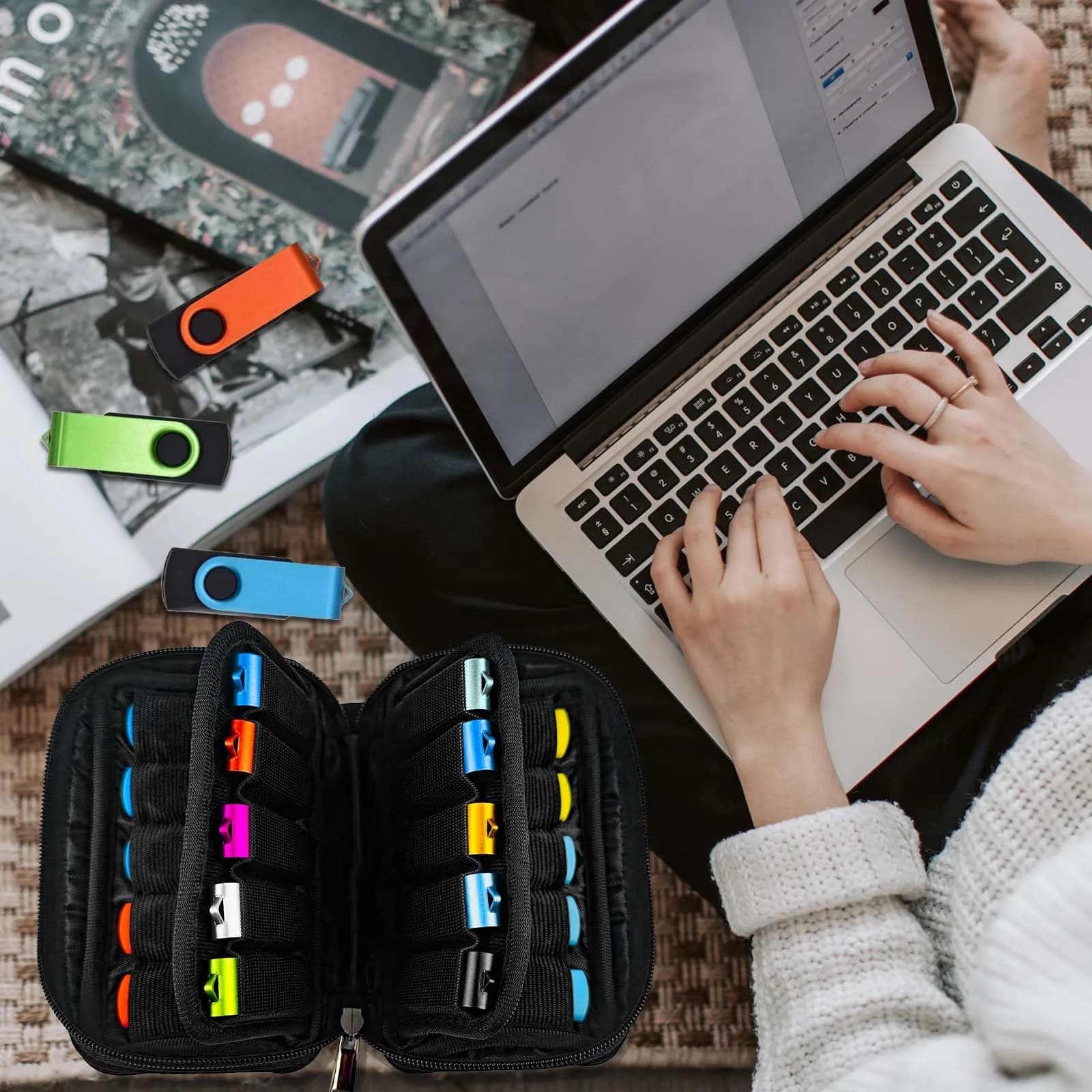 JBOS Flash Drive Case 20 Slots | Black Neoprene Organizer Bag for Memory Sticks, Jump Drives, Thumb Drives, USB Cases - view 4