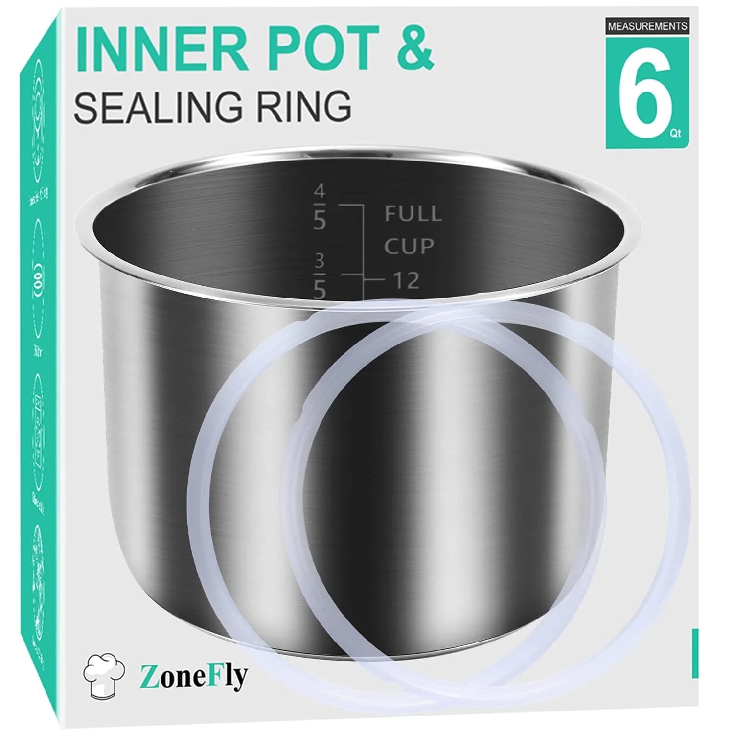 ZoneFly 6 Qt Stainless Steel Inner Pot with 2 Sealing Rings for Instant Pot - main product image