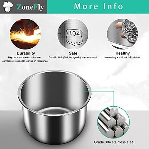 ZoneFly Stainless Steel Inner Pot & Silicone Sealing Rings for Instant Pot 6 Qt | 2.75 L (6 Qt) Pot, 2 Sealing Rings thumbnail 6