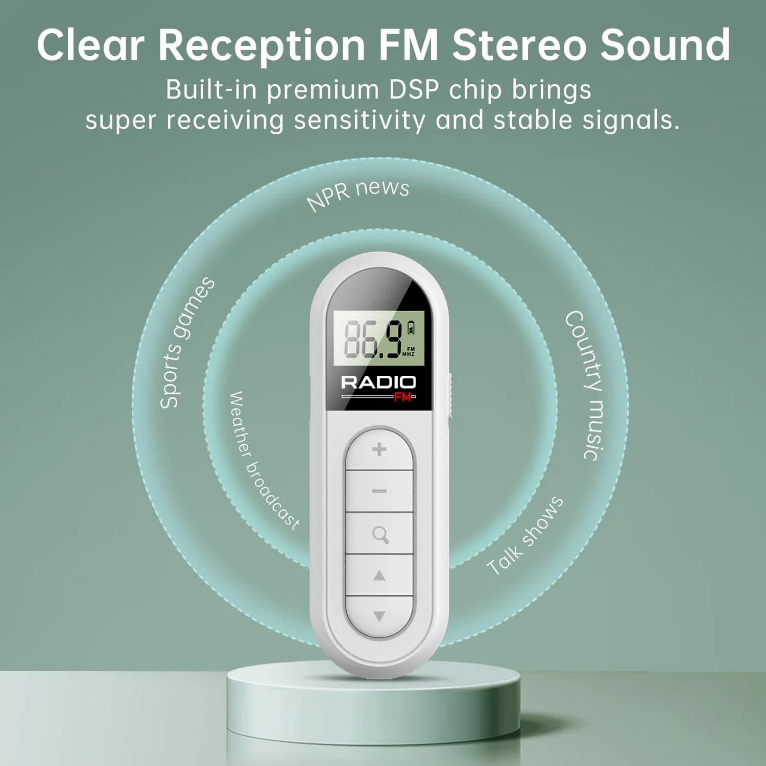 UMUTOO MI03 Pocket FM Radio Portable with Clip Rechargeable - White | Headphone-Only Personal Receiver - view 5
