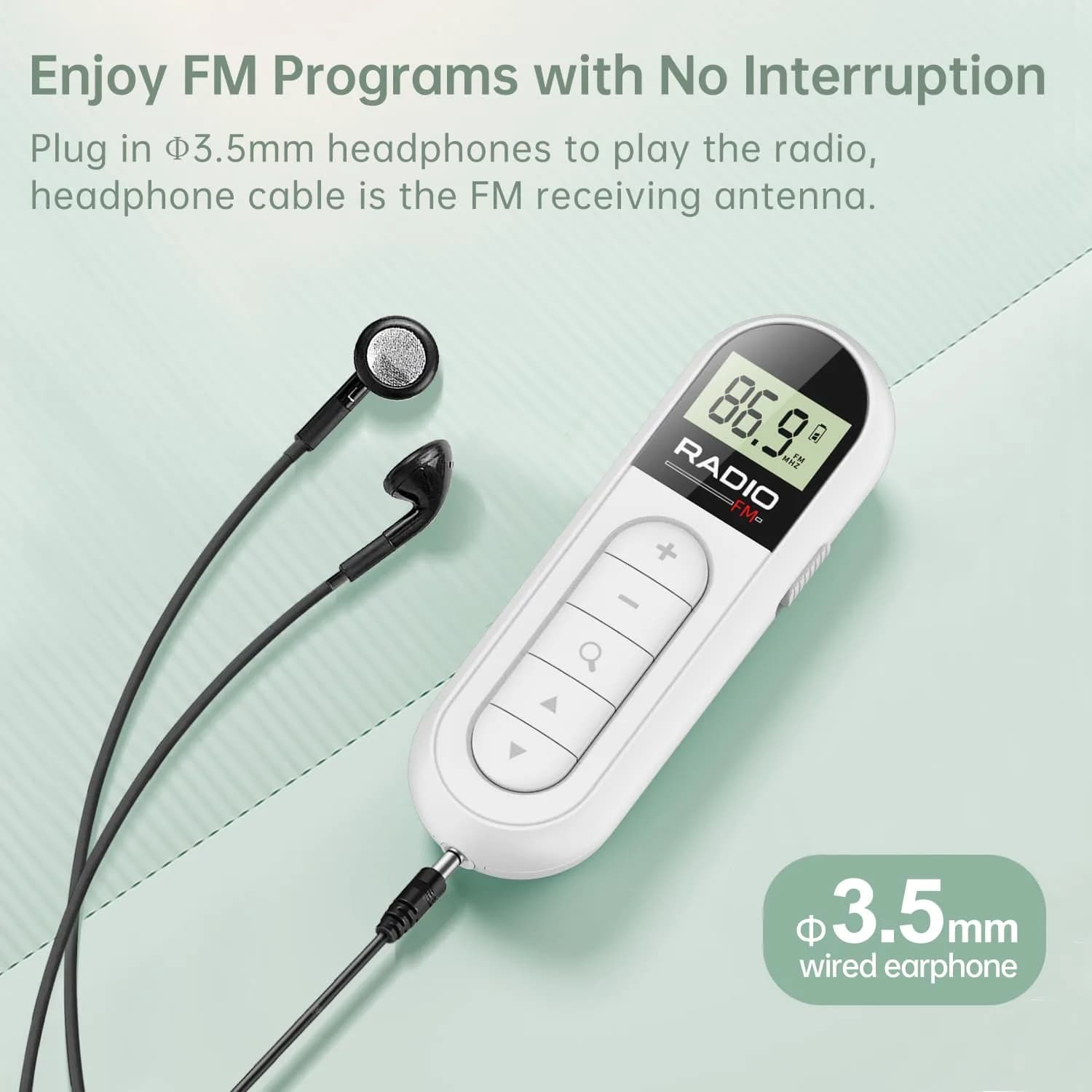 UMUTOO MI03 Pocket FM Radio Portable with Clip Rechargeable - White | Headphone-Only Personal Receiver - view 7