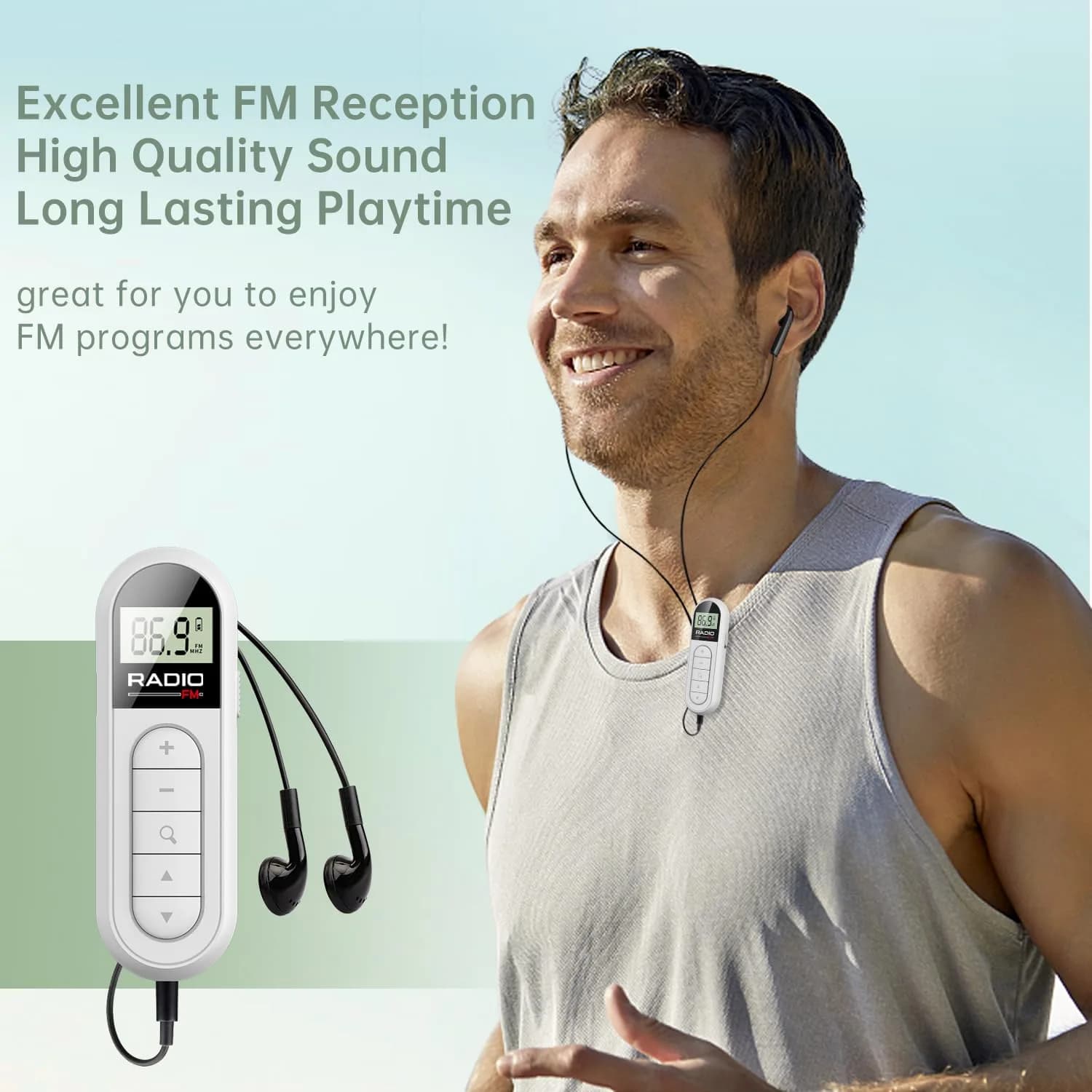 UMUTOO MI03 Pocket FM Radio Portable with Clip Rechargeable - White | Headphone-Only Personal Receiver - view 2