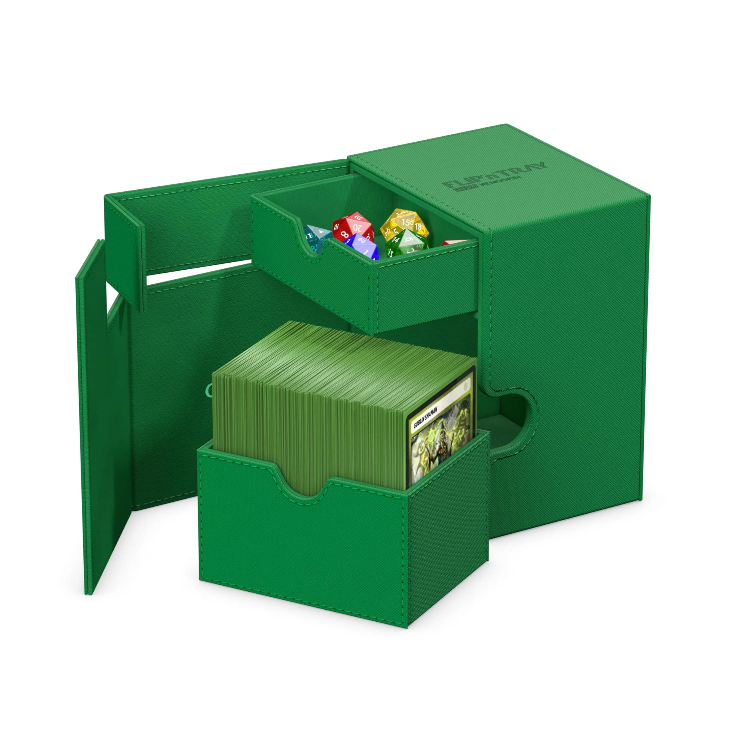 Ultimate Guard Flip'n'Tray 133+ Deck Case for 133 Double-Sleeved TCG Cards & Dice Tray | Green, Magnetic Closure, Microfiber Lining thumbnail 5