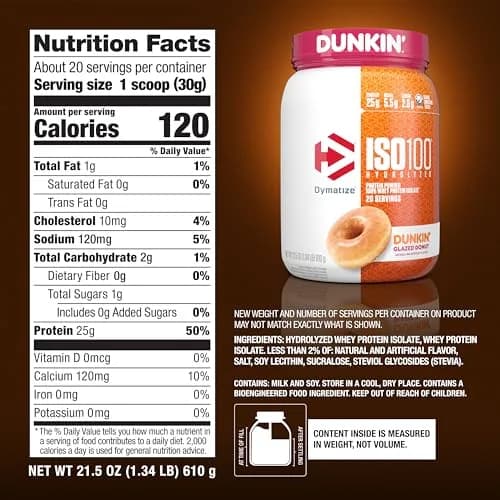 Dymatize ISO100 Whey Protein Isolate Dunkin' Glazed Donut 609g (1.34 lb) | 25g Protein Per Serving thumbnail 5