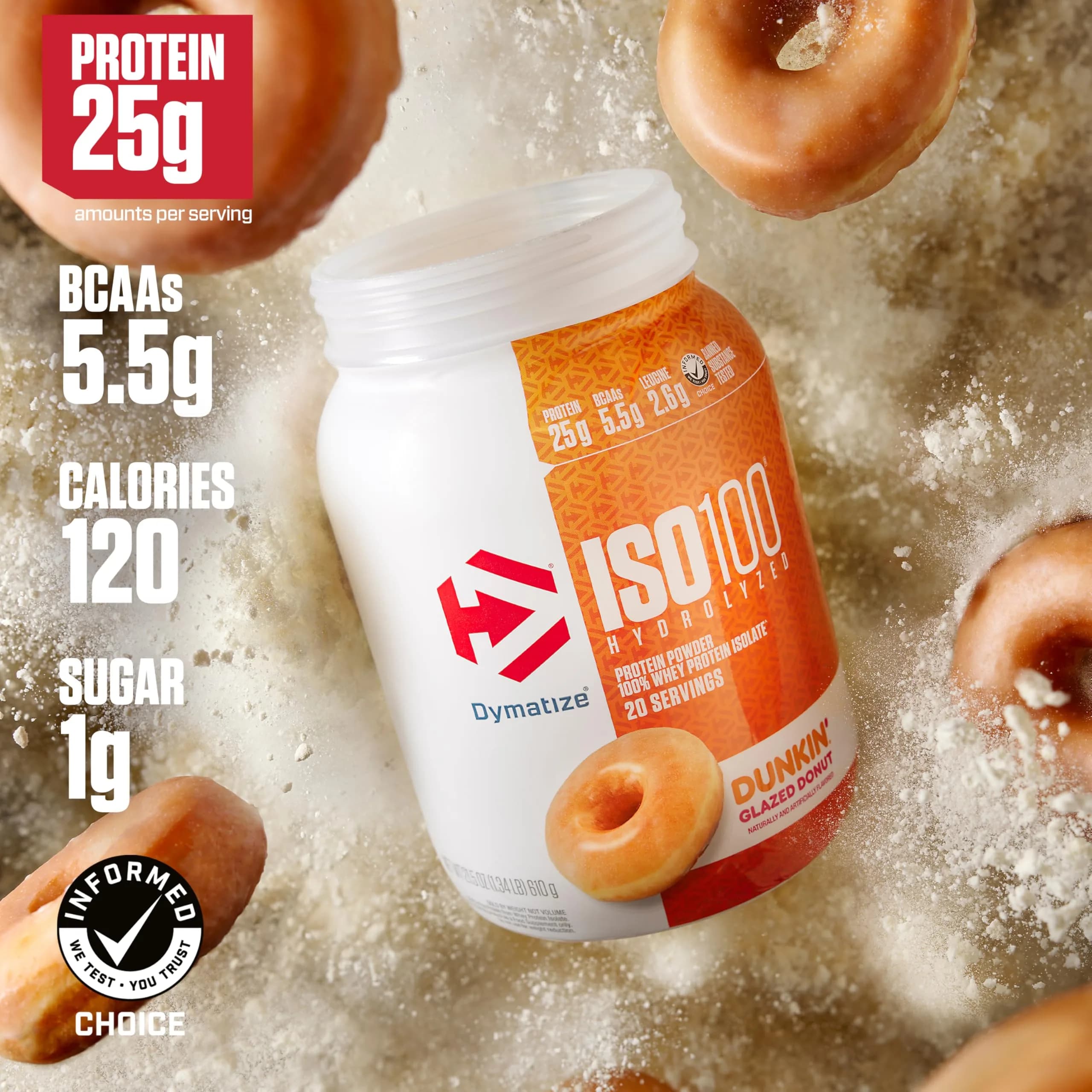 Dymatize ISO100 Whey Protein Isolate Dunkin' Glazed Donut 609g (1.34 lb) | 25g Protein Per Serving - view 3