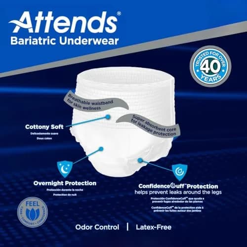 Attends Bariatric Adult Incontinence Underwear 40 ct | Heavy to Severe Leak Protection for Obese Patients thumbnail 2
