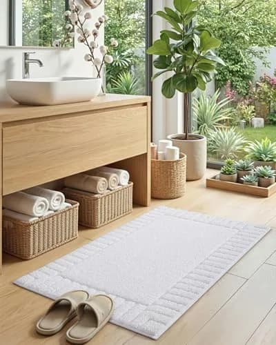 DEXI Bathroom Rugs 24x16 | Ultra Soft Microfiber Absorbent Bath Mat, White thumbnail 3