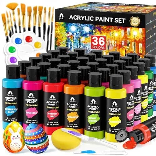 VigorFun 52 Pcs Acrylic Paint Set 36 Colors 2oz/60ml with Brushes & Palette | Versatile, Non-Toxic, for Artists & DIY Enthusiasts thumbnail 1