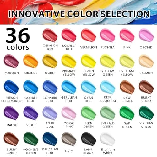 VigorFun 52 Pcs Acrylic Paint Set 36 Colors 2oz/60ml with Brushes & Palette | Versatile, Non-Toxic, for Artists & DIY Enthusiasts thumbnail 7