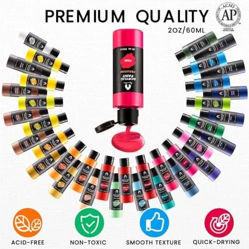 VigorFun 52 Pcs Acrylic Paint Set 36 Colors 2oz/60ml with Brushes & Palette | Versatile, Non-Toxic, for Artists & DIY Enthusiasts thumbnail 4