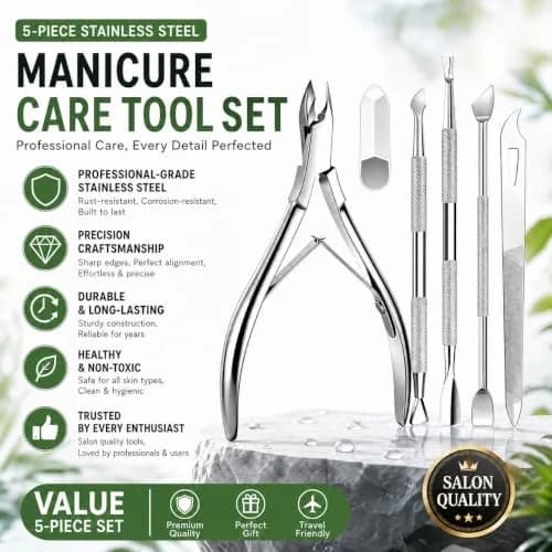 Cbiumpro 5 Pack Cuticle Nippers Set with Pusher & Cutter | Stainless Steel Nail Care Tool thumbnail 4