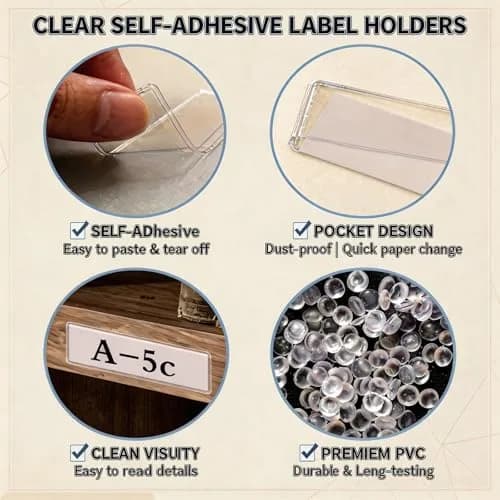 ELEMGULY Self Adhesive Label Holders 104 Pack | Clear Shelf Tag with Paper (2 x 1 Inch) for Supermarket, Bookshelf, Kitchen thumbnail 4
