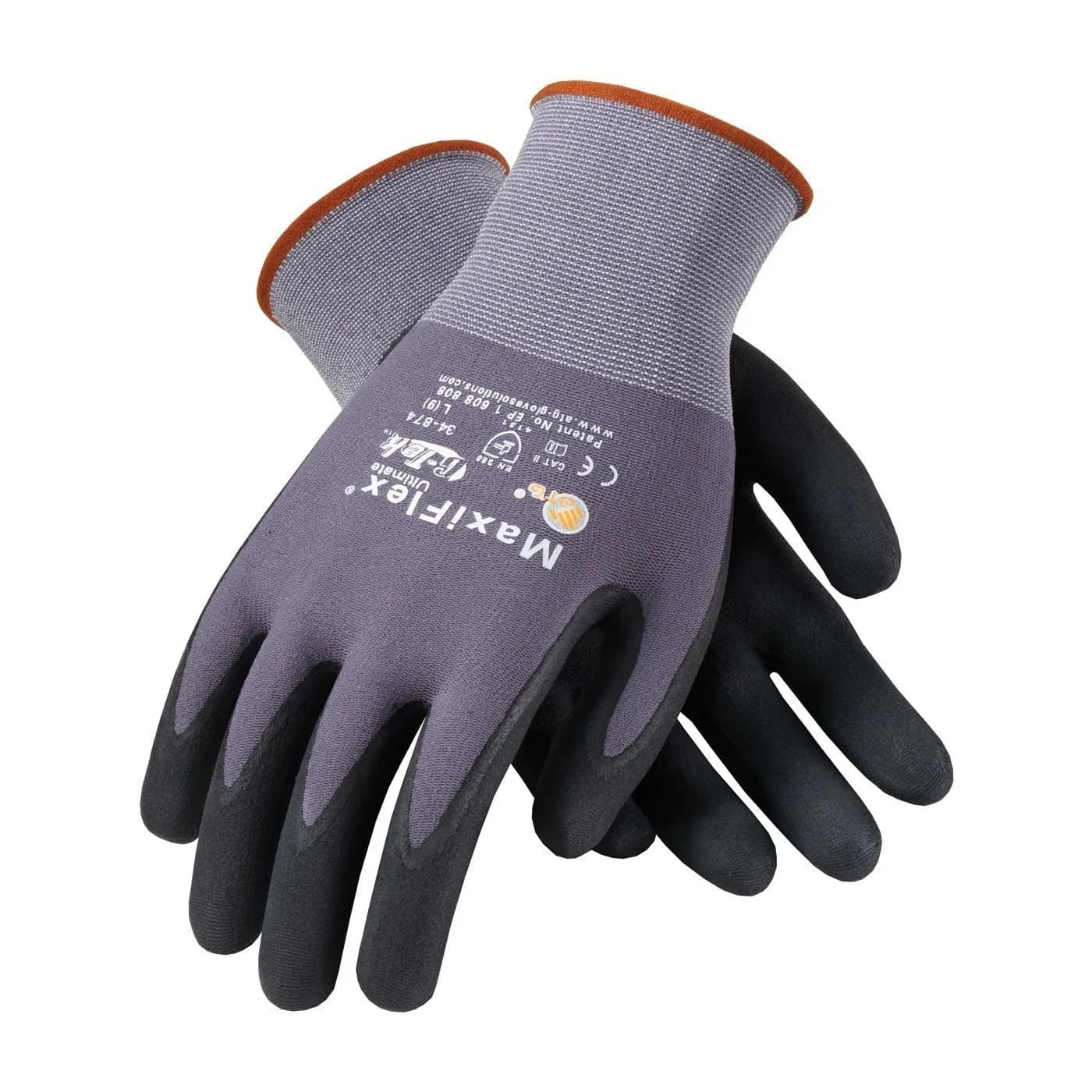 MaxiFlex 34-874 Gloves Nitrile Micro-Foam Grip Palm & Fingers | Excellent Grip & Abrasion Resistance — Large