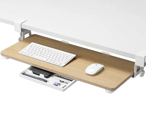 ETHU Under Desk Keyboard Tray with C-Clamp 26.77x11.81 Oak | Large, Ergonomic, Easy Install thumbnail 1
