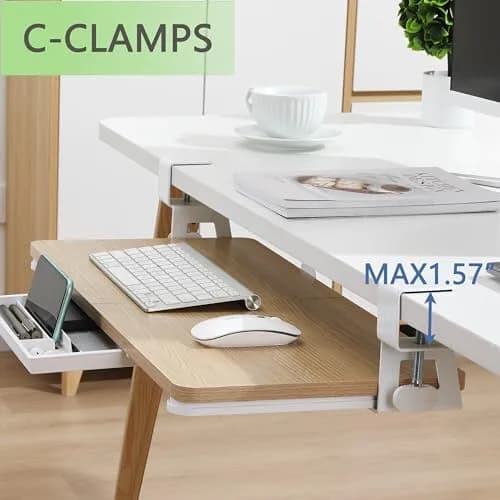 ETHU Under Desk Keyboard Tray with C-Clamp 26.77x11.81 Oak | Large, Ergonomic, Easy Install thumbnail 6