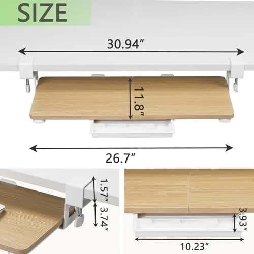 ETHU Under Desk Keyboard Tray with C-Clamp 26.77x11.81 Oak | Large, Ergonomic, Easy Install thumbnail 2