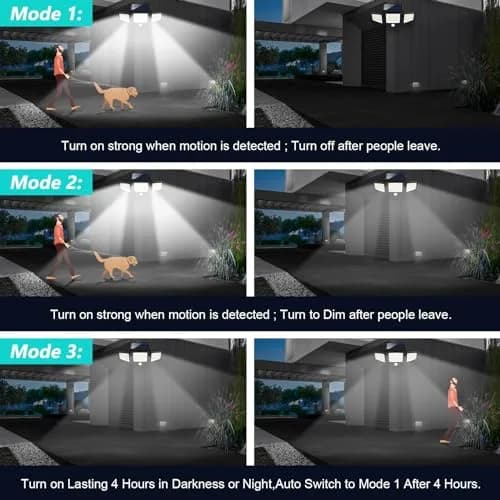 Tuffenough Solar Outdoor Lights 2500LM 210 LED Security Lights with Remote, 3 Heads, IP65 Waterproof, 270° Wide Flood Wall Light thumbnail 6