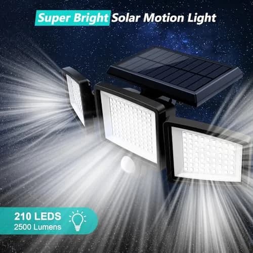 Tuffenough Solar Outdoor Lights 2500LM 210 LED Security Lights with Remote, 3 Heads, IP65 Waterproof, 270° Wide Flood Wall Light thumbnail 9