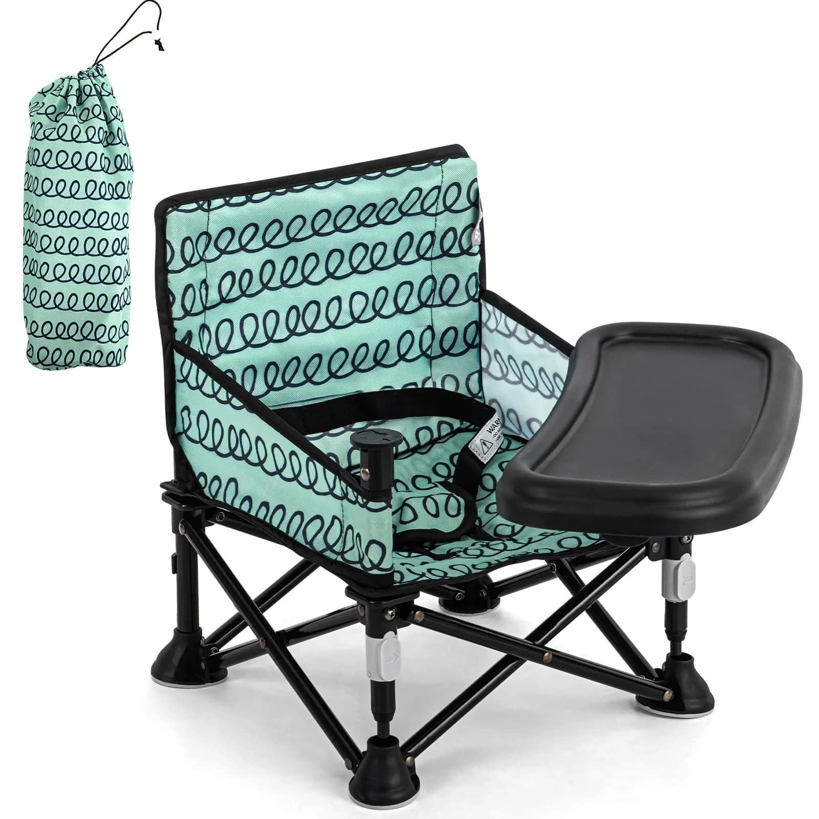 AskCat Baby Booster Seat for Kitchen Chairs, Foldable Portable Baby Chair | Safe, Compact & Washable — Green Stripe Booster Seat