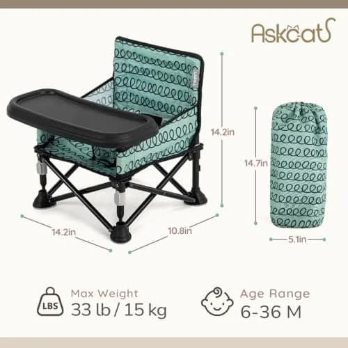 AskCat Baby Booster Seat for Kitchen Chairs, Foldable Portable Baby Chair | Safe, Compact & Washable thumbnail 2
