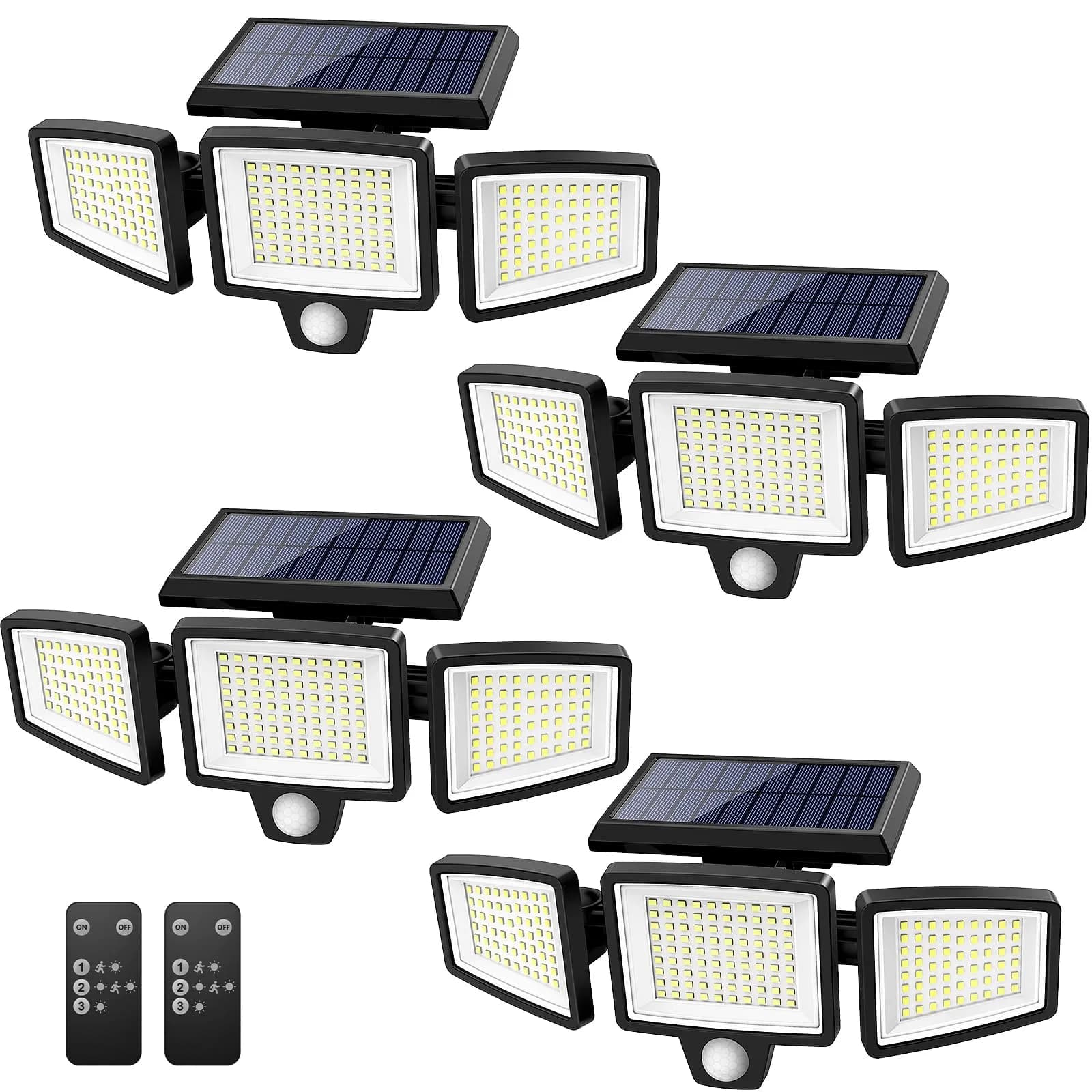 Tuffenough Solar Outdoor Lights 2500LM 210 LED Security Flood Lights 4 Pack | Waterproof 270° Wide Angle with Remote - main product image