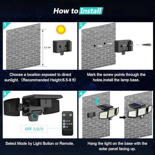 Tuffenough Solar Outdoor Lights 2500LM 210 LED Security Flood Lights 4 Pack | Waterproof 270° Wide Angle with Remote thumbnail 6
