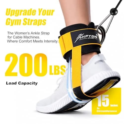 HPYGN Ankle Straps for Cable Machine, Yellow Pair | Secure Kickback & Glute Workout Attachment thumbnail 2