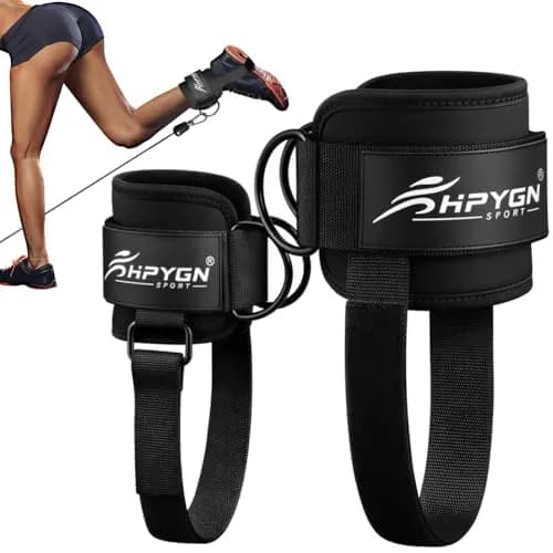 HPYGN Adjustable Ankle Straps for Cable Machine, Glute Kickback Strap for Leg Workouts, 8mm Padded Neoprene Cuffs (Pair, Black) | Secure Fit for All Ankles thumbnail 1