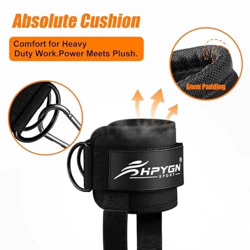 HPYGN Adjustable Ankle Straps for Cable Machine, Glute Kickback Strap for Leg Workouts, 8mm Padded Neoprene Cuffs (Pair, Black) | Secure Fit for All Ankles thumbnail 6