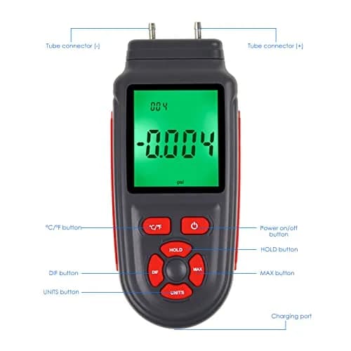DANOPLUS Digital Differential Pressure Manometer Tester ±2.999 Psi | 12 Unit Selection thumbnail 6