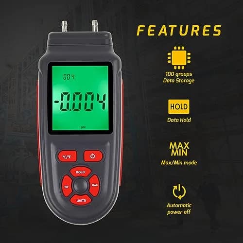 DANOPLUS Digital Differential Pressure Manometer Tester ±2.999 Psi | 12 Unit Selection thumbnail 2